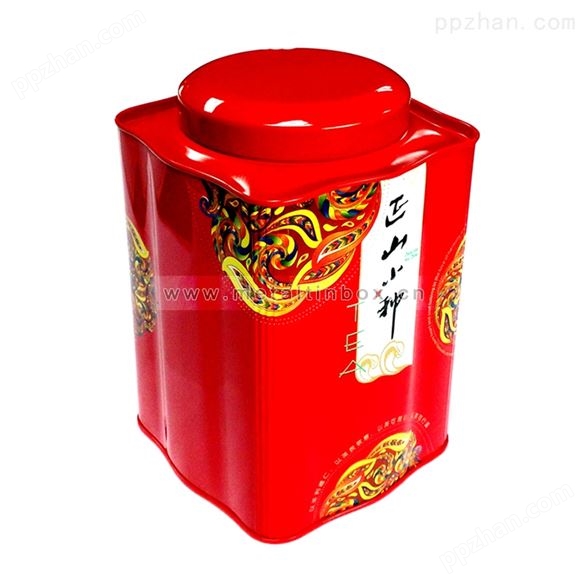 红色方形茶叶金属波浪罐OEM厂家