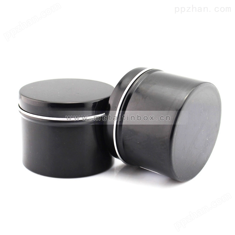 黑色香薰蜡烛铁盒 圆形拉伸两片罐蜡烛罐